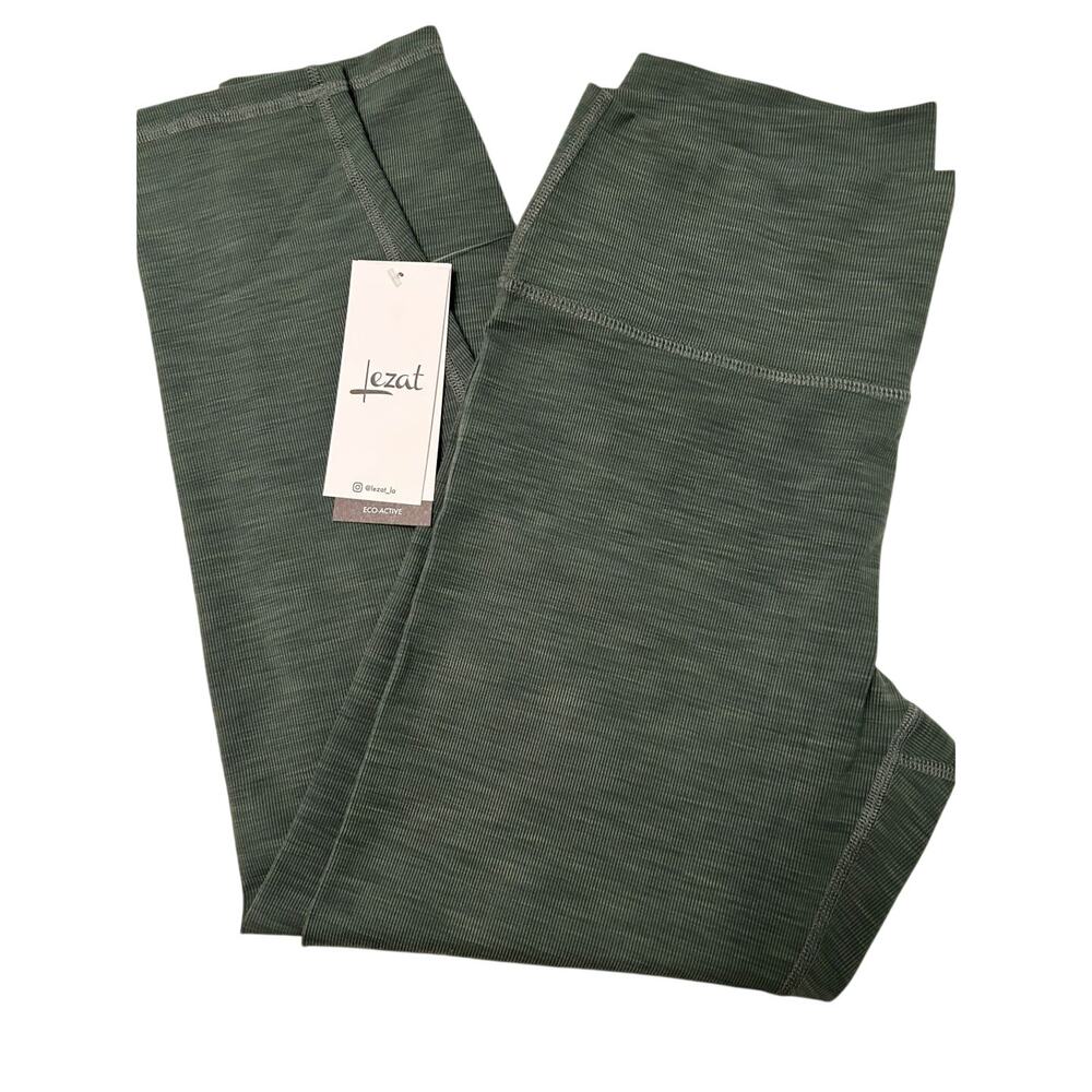 Lezat Eco Active Textured Athletic High Waist Soft Rib Hunter Green Leggings-Med